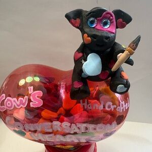 Cow's Handcrafted Conversation Hearts Candy Jar
